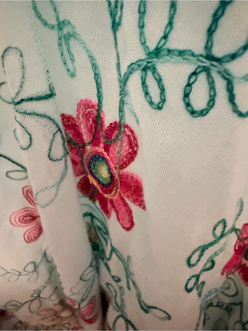 Light Green  Floral Embroidered Kimono Wrap - Picture 3 of 4
